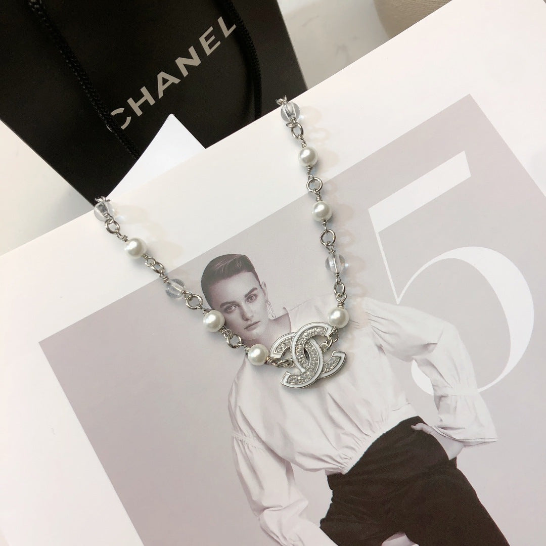 CHANEL Pearl Crystal Enamel Necklace