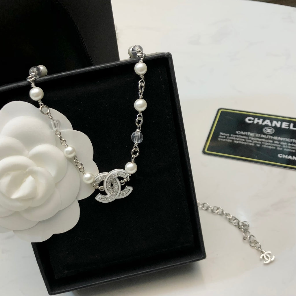 CHANEL Pearl Crystal Enamel Necklace