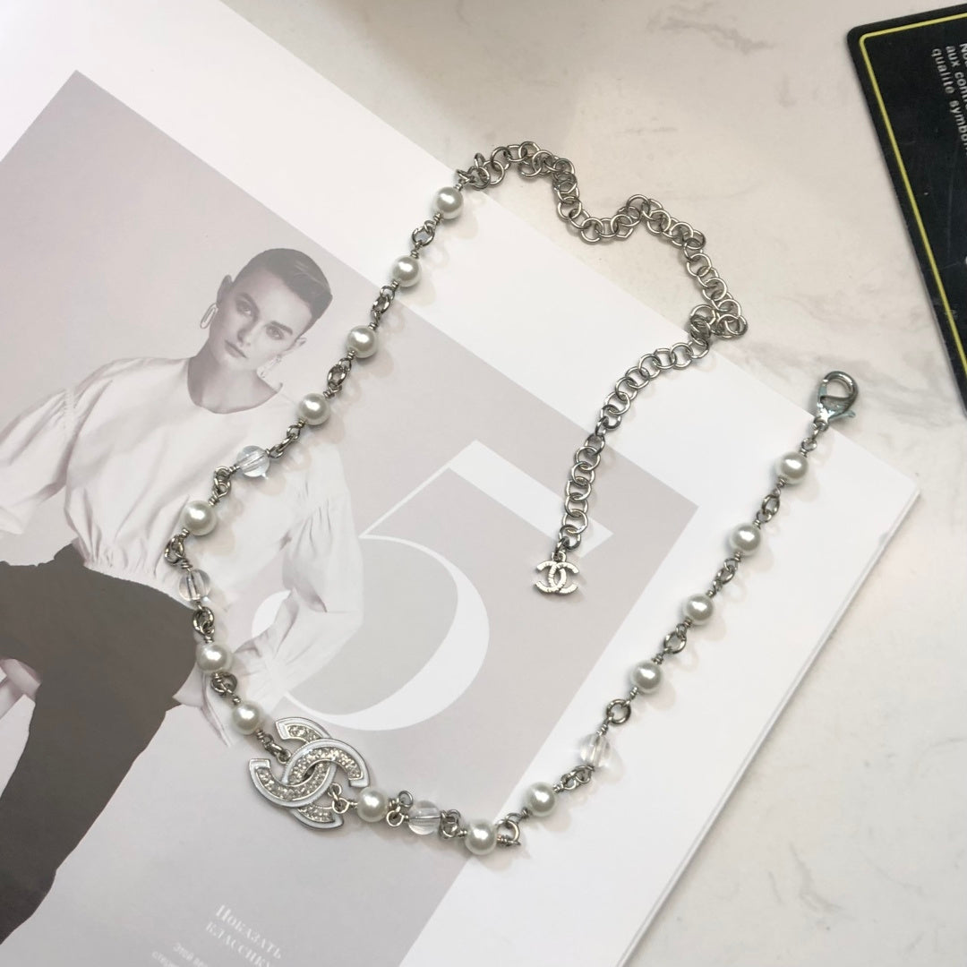 CHANEL Pearl Crystal Enamel Necklace
