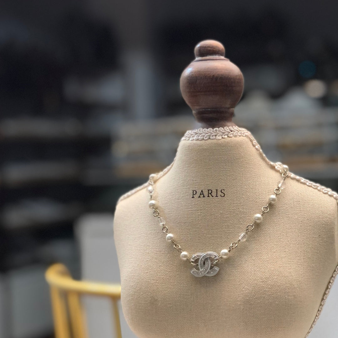 CHANEL Pearl Crystal Enamel Necklace
