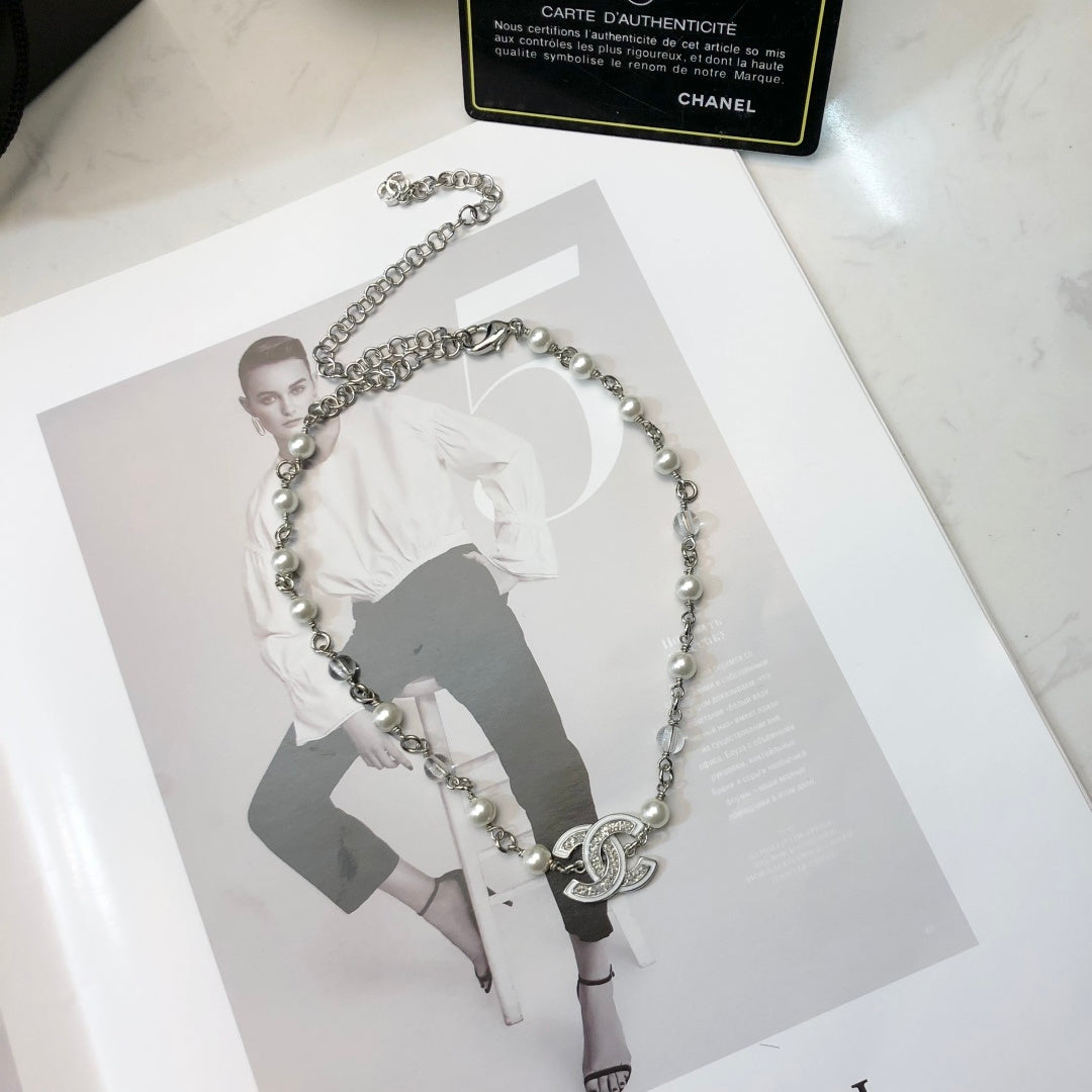 CHANEL Pearl Crystal Enamel Necklace