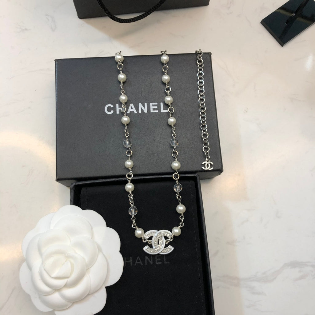 CHANEL Pearl Crystal Enamel Necklace