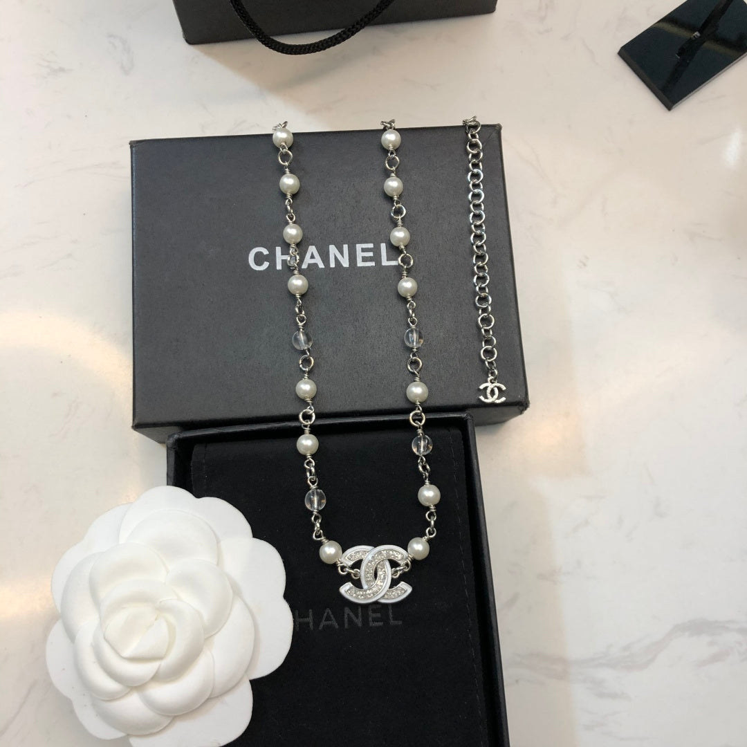 CHANEL Pearl Crystal Enamel Necklace