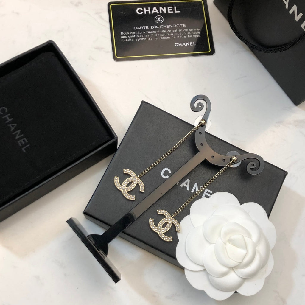 CHANEL Pearl Tassel Earrings