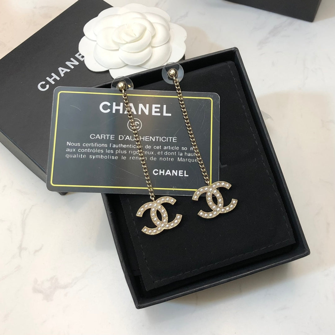 CHANEL Pearl Tassel Earrings