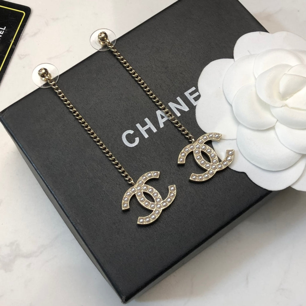 CHANEL Pearl Tassel Earrings