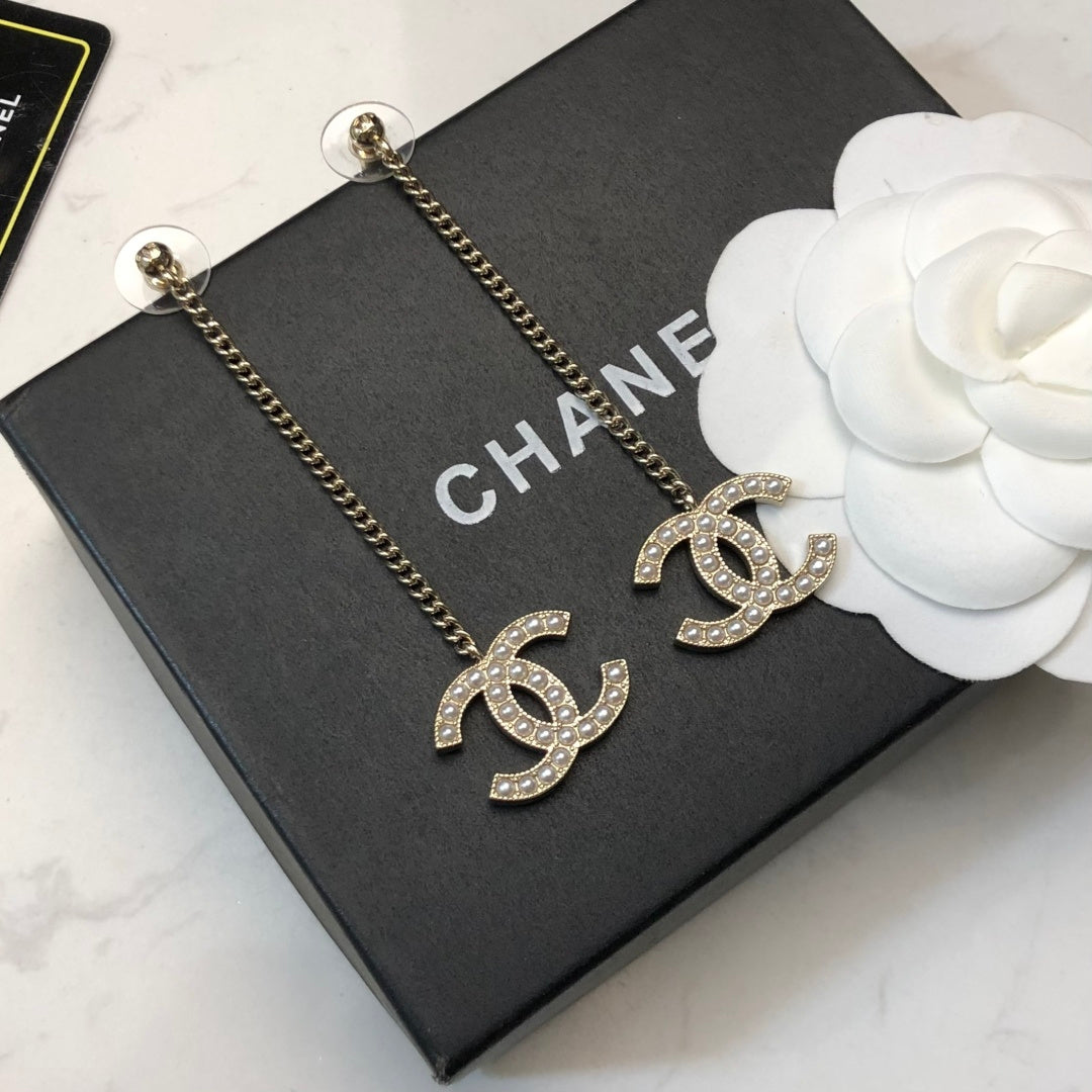 CHANEL Pearl Tassel Earrings