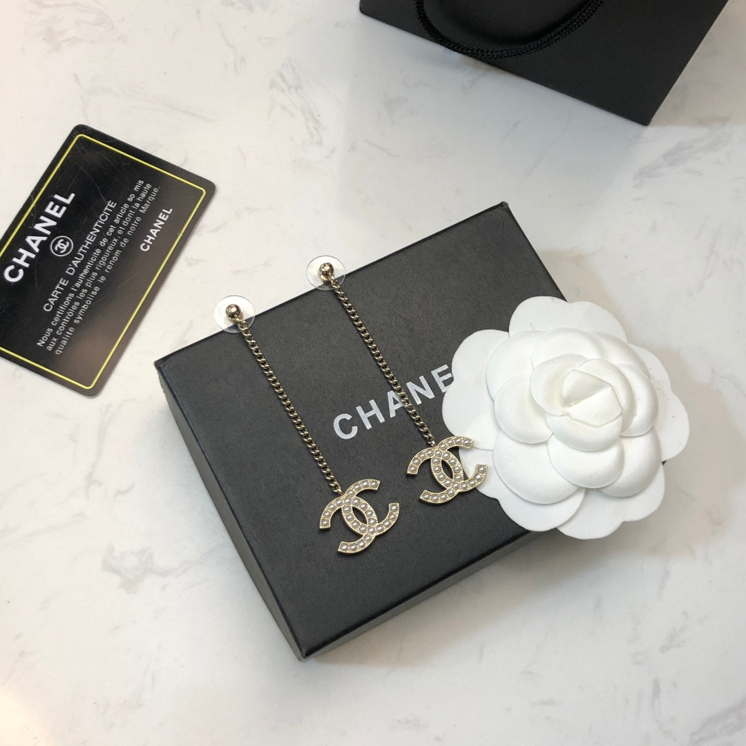 CHANEL Pearl Tassel Earrings