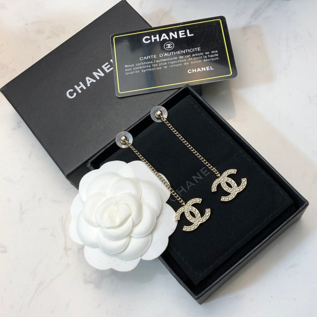 CHANEL Pearl Tassel Earrings