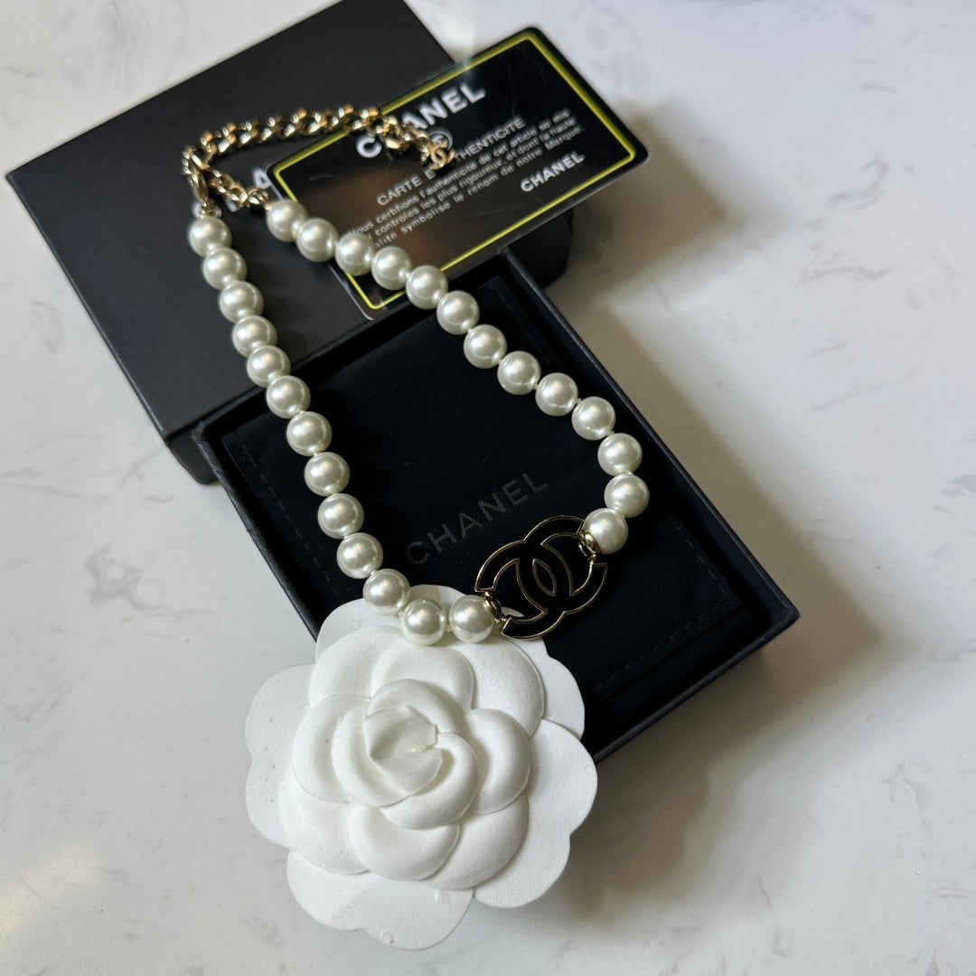 CHANEL Pearl Crystal Double-C Long Necklace