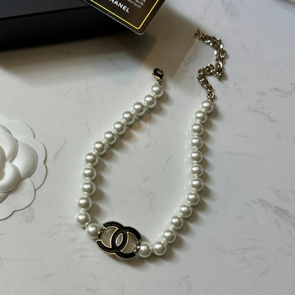 CHANEL Pearl Crystal Double-C Long Necklace