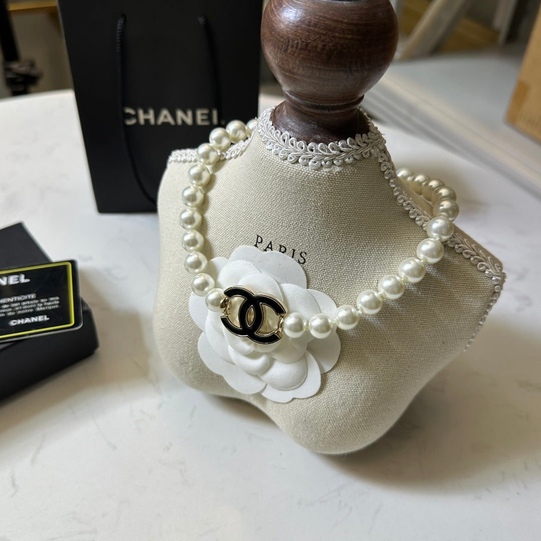 CHANEL Pearl Crystal Double-C Long Necklace