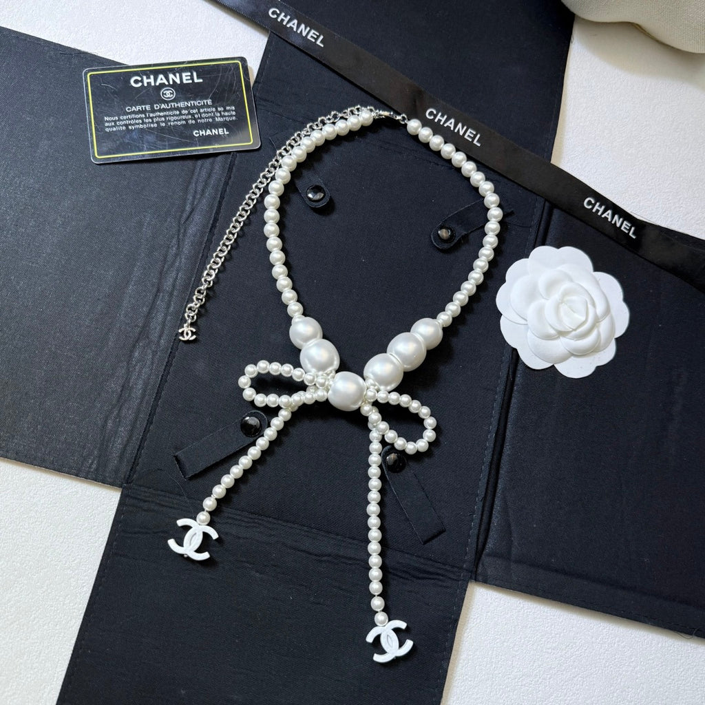 CHANEL Pearl Bow Necklace
