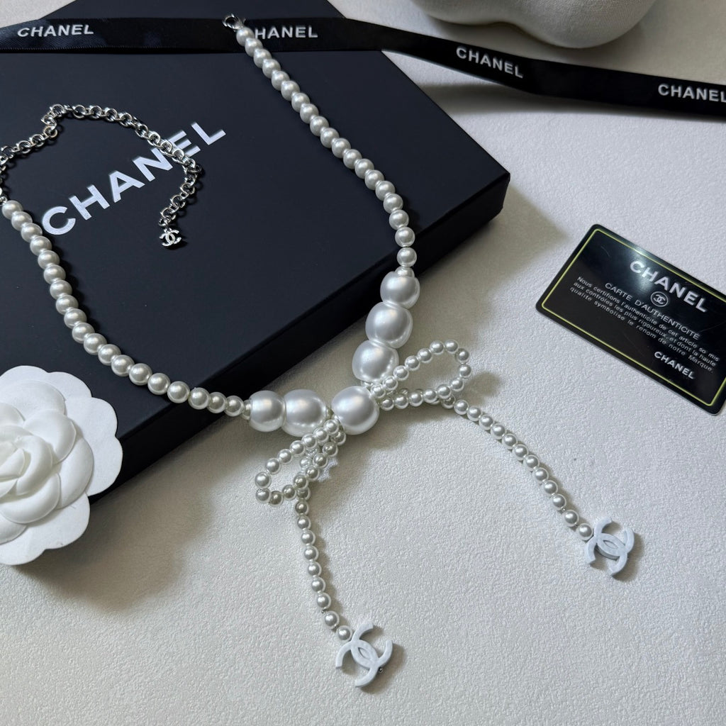 CHANEL Pearl Bow Necklace
