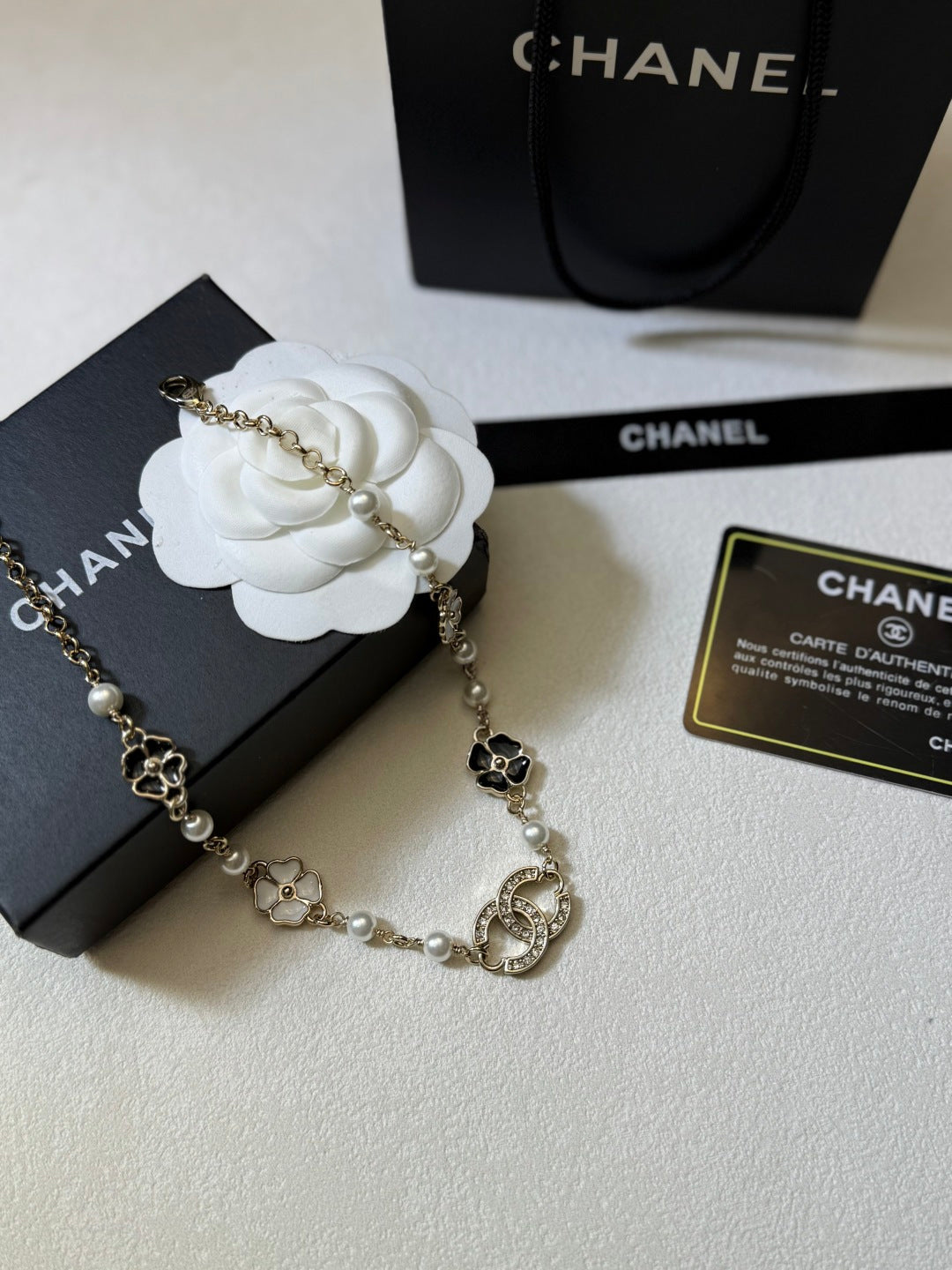 CHANEL Pearl Crystal Enamel Necklace