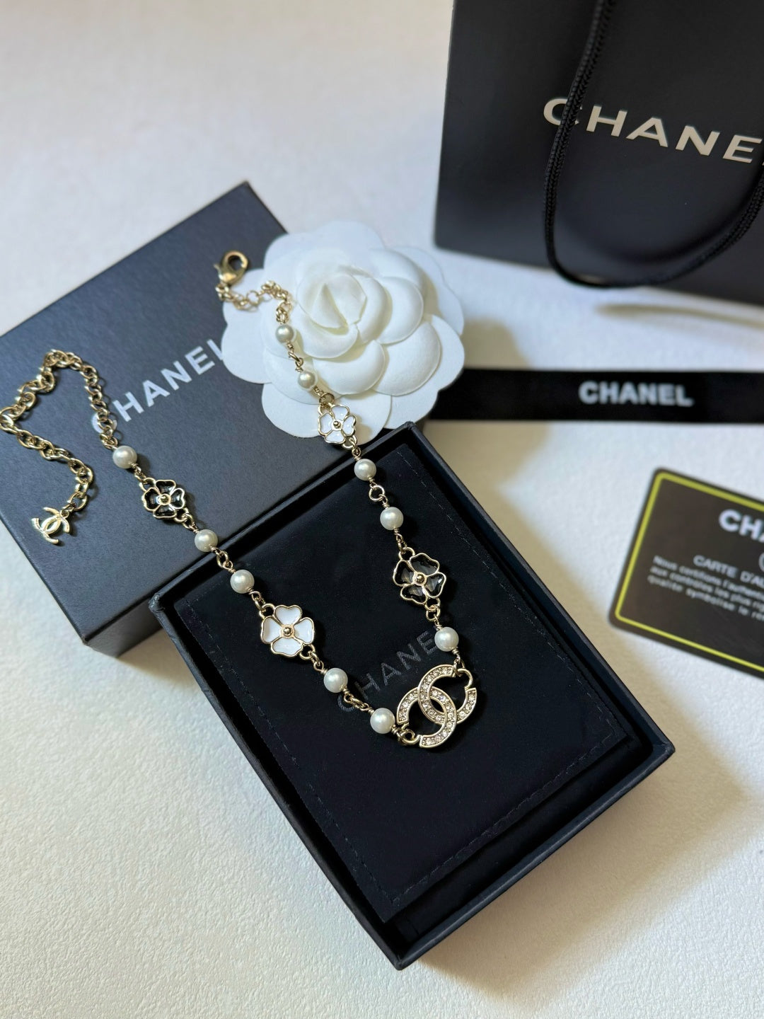 CHANEL Pearl Crystal Enamel Necklace