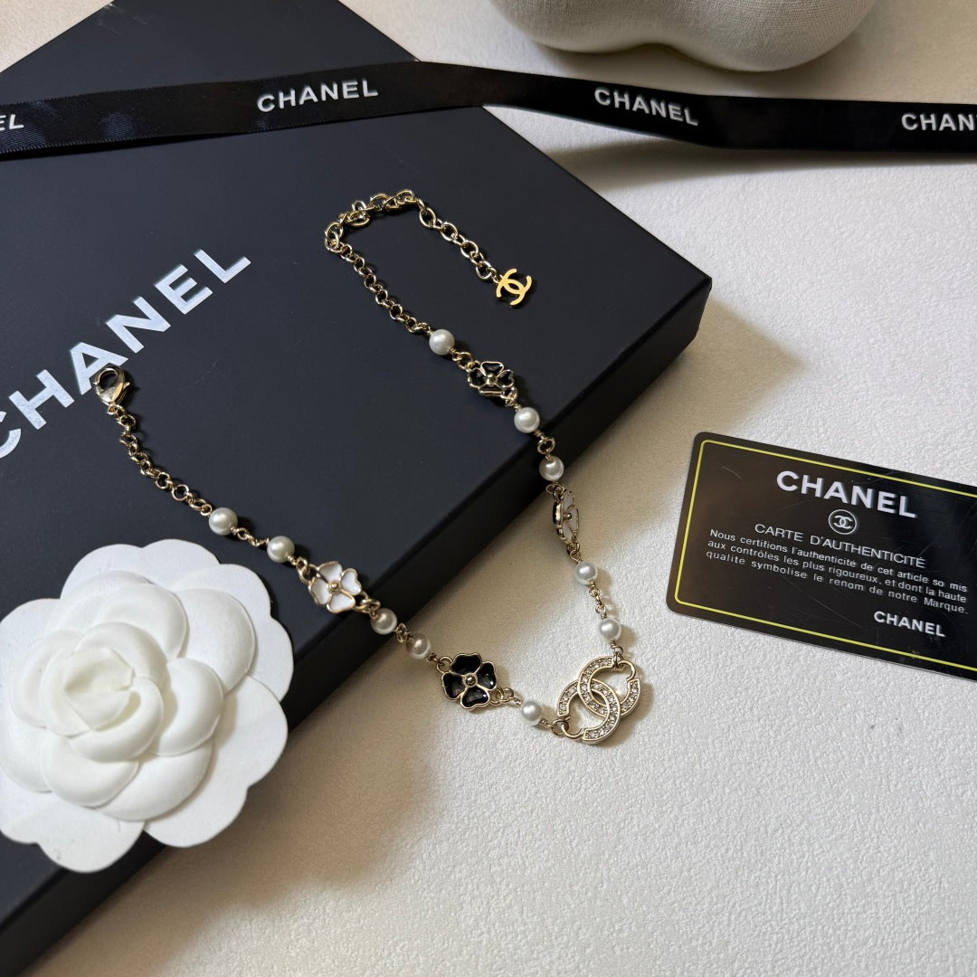 CHANEL Pearl Crystal Enamel Necklace