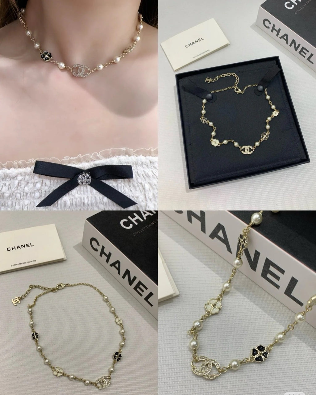 CHANEL Pearl Crystal Enamel Necklace