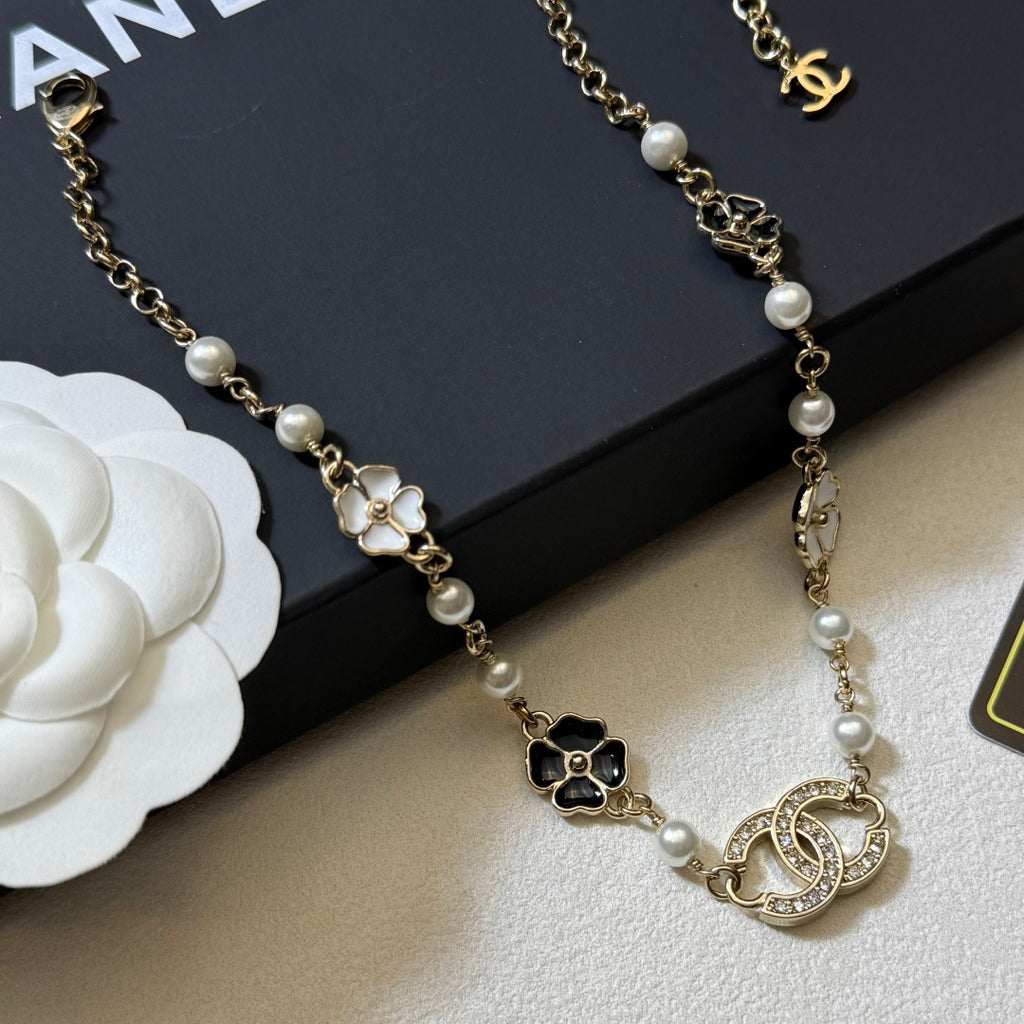 CHANEL Pearl Crystal Enamel Necklace