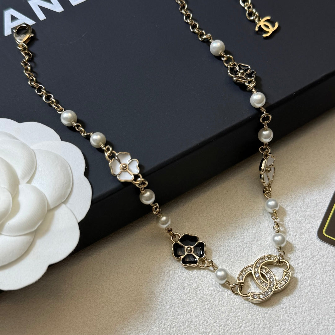 CHANEL Pearl Crystal Enamel Necklace