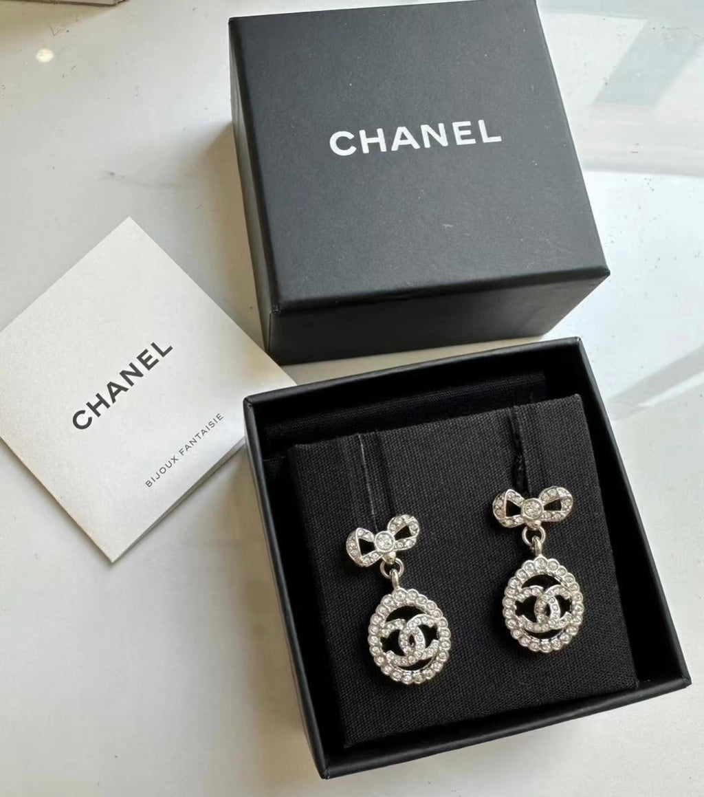 CHANEL P55 Crystal Double-C Bow Earrings