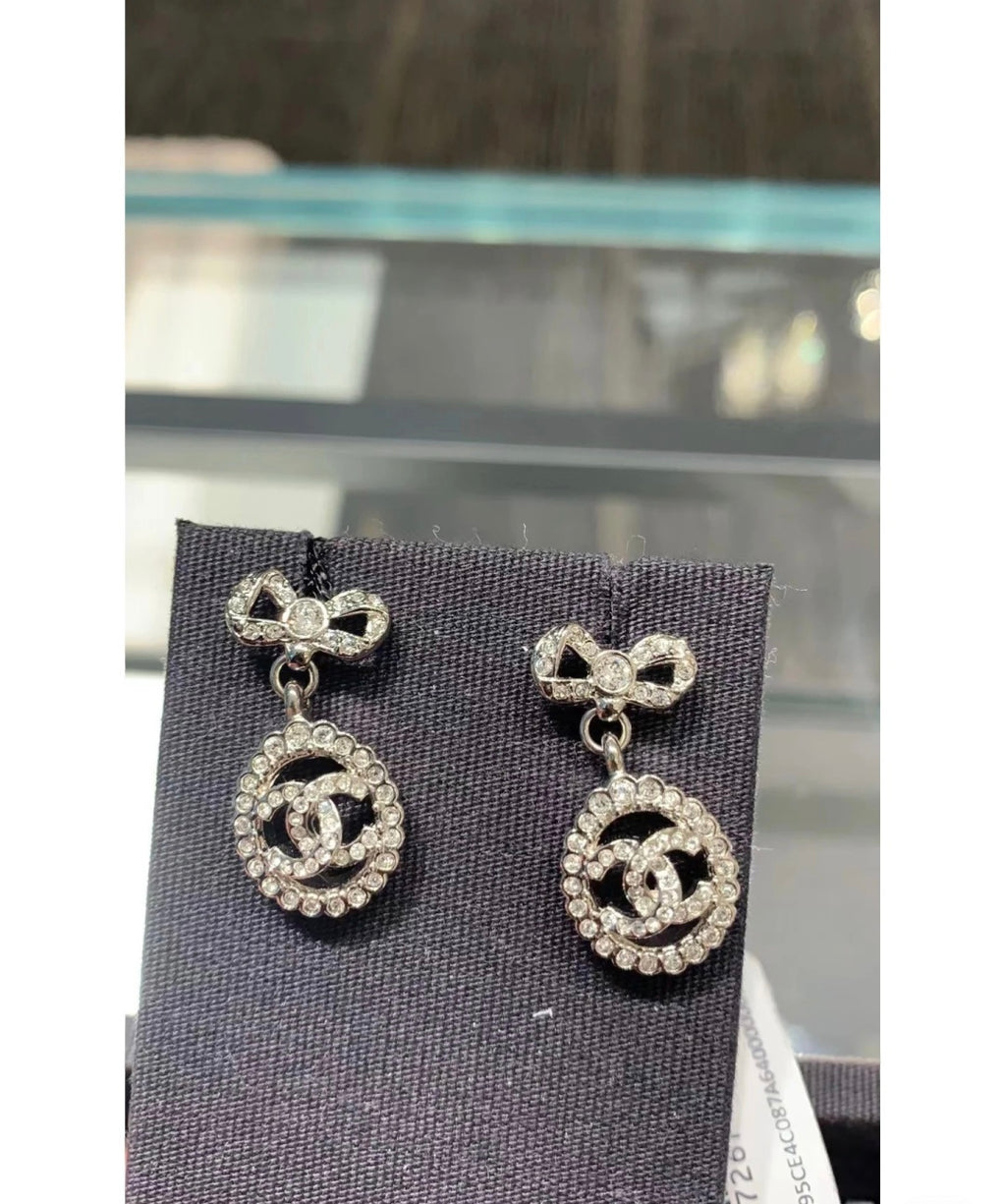 CHANEL P55 Crystal Double-C Bow Earrings