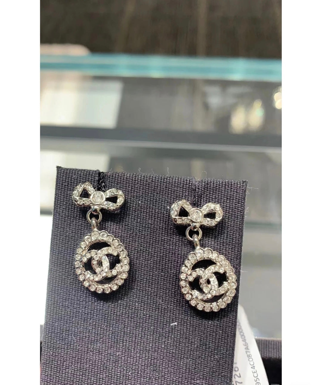 CHANEL P55 Crystal Double-C Bow Earrings