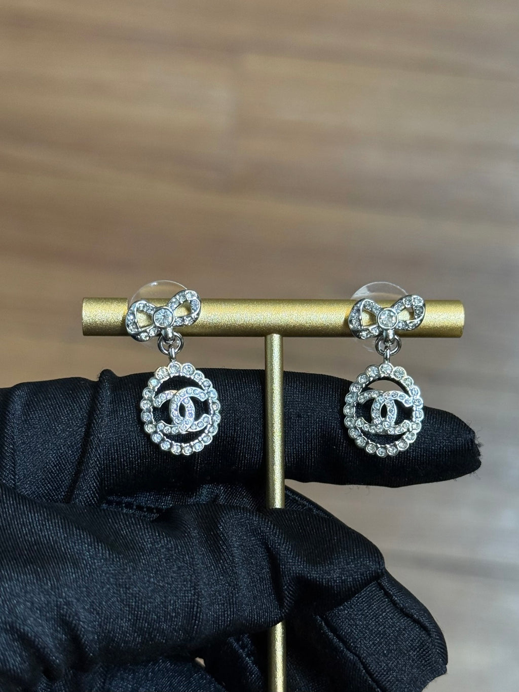 CHANEL P55 Crystal Double-C Bow Earrings
