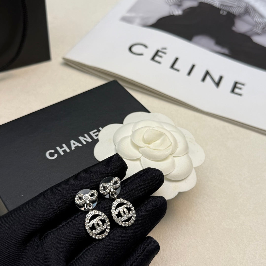CHANEL P55 Crystal Double-C Bow Earrings