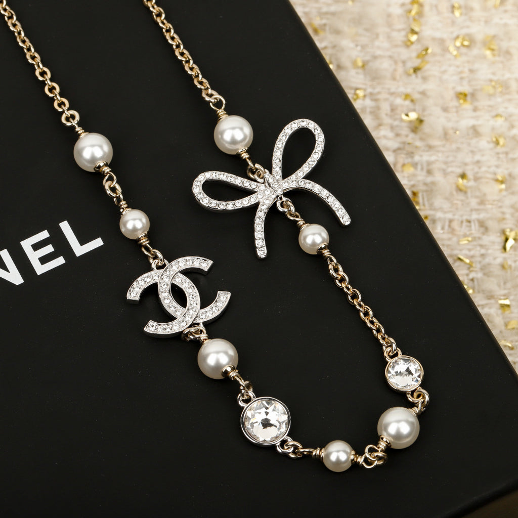 Pearl Double-C Bow Necklace