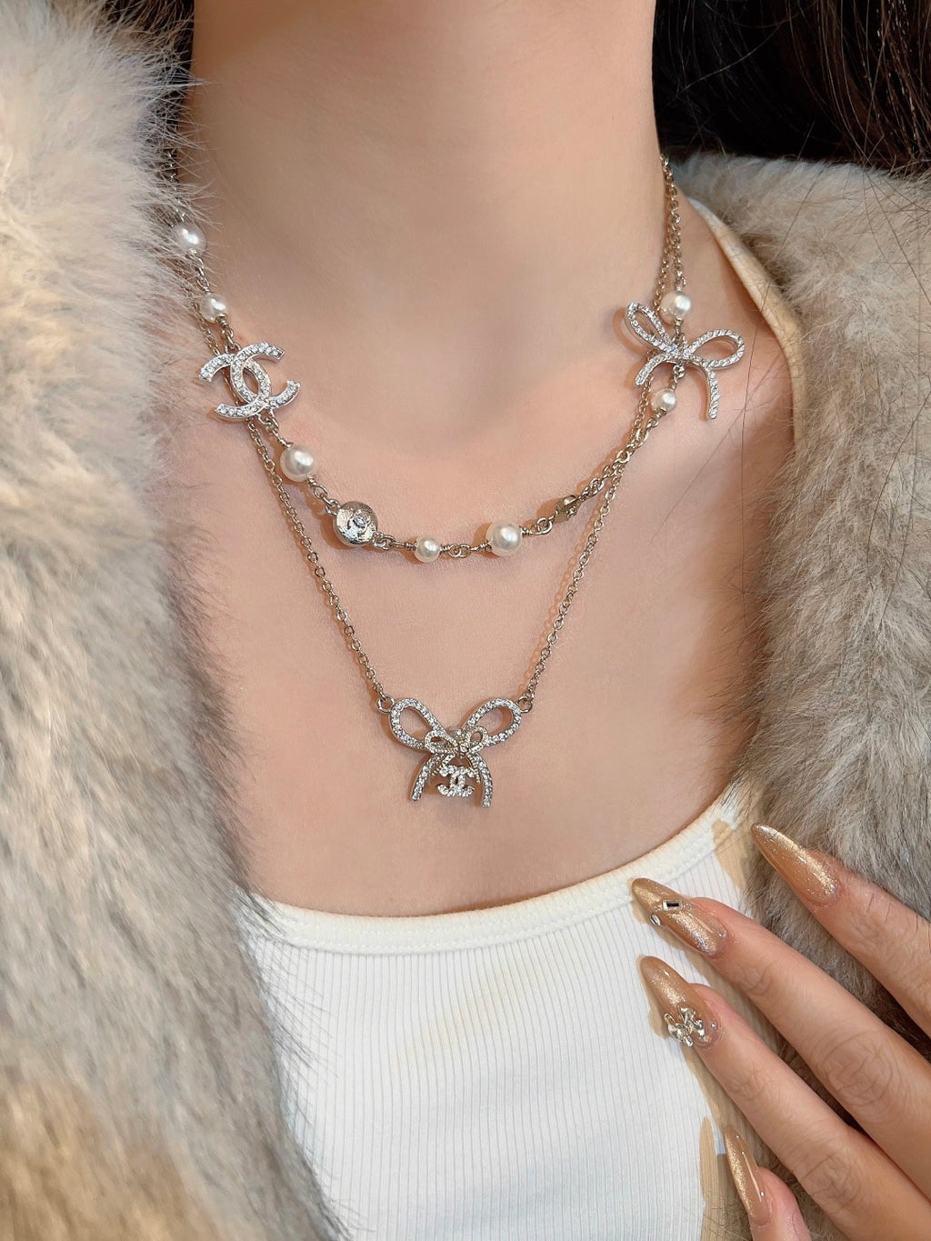 Pearl Double-C Bow Necklace
