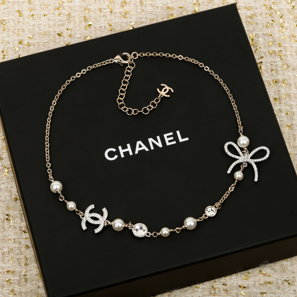 Pearl Double-C Bow Necklace