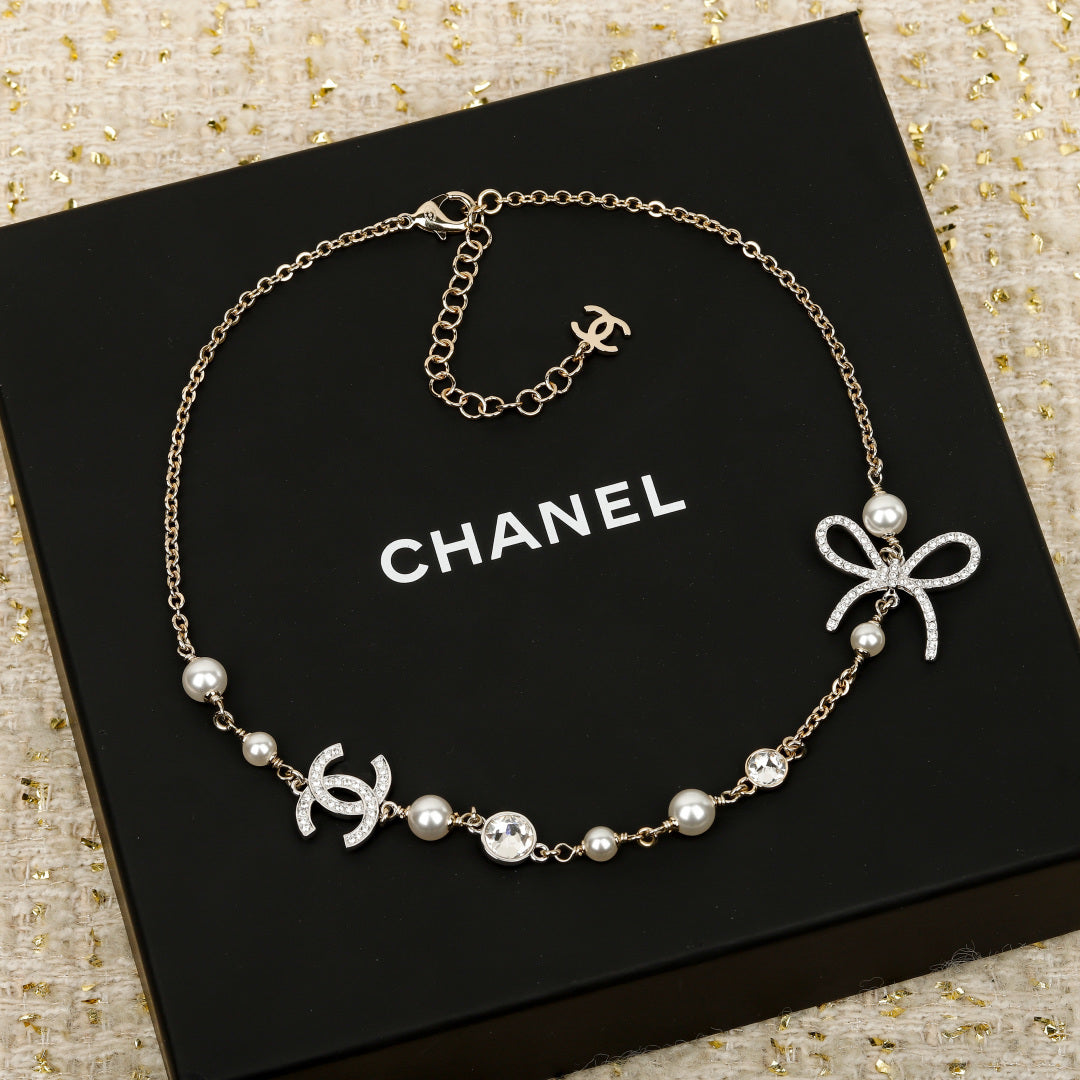 Pearl Double-C Bow Necklace