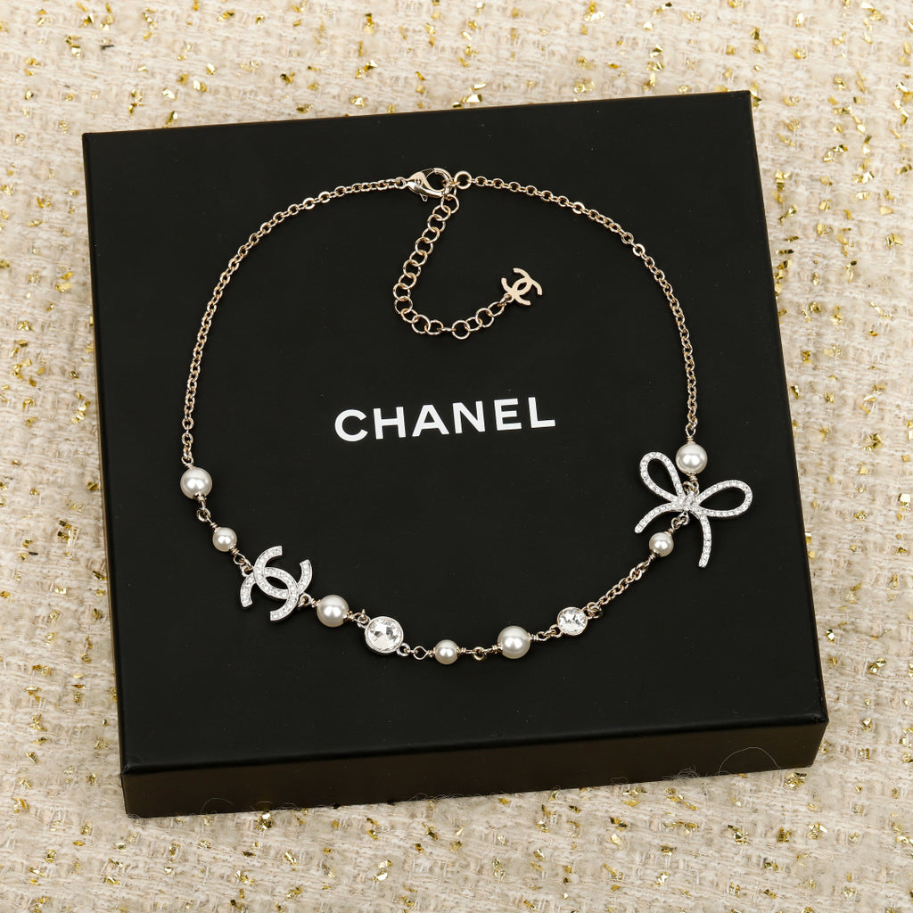 Pearl Double-C Bow Necklace