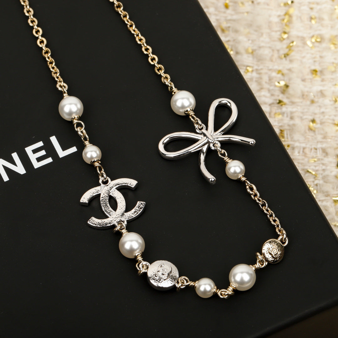 Pearl Double-C Bow Necklace
