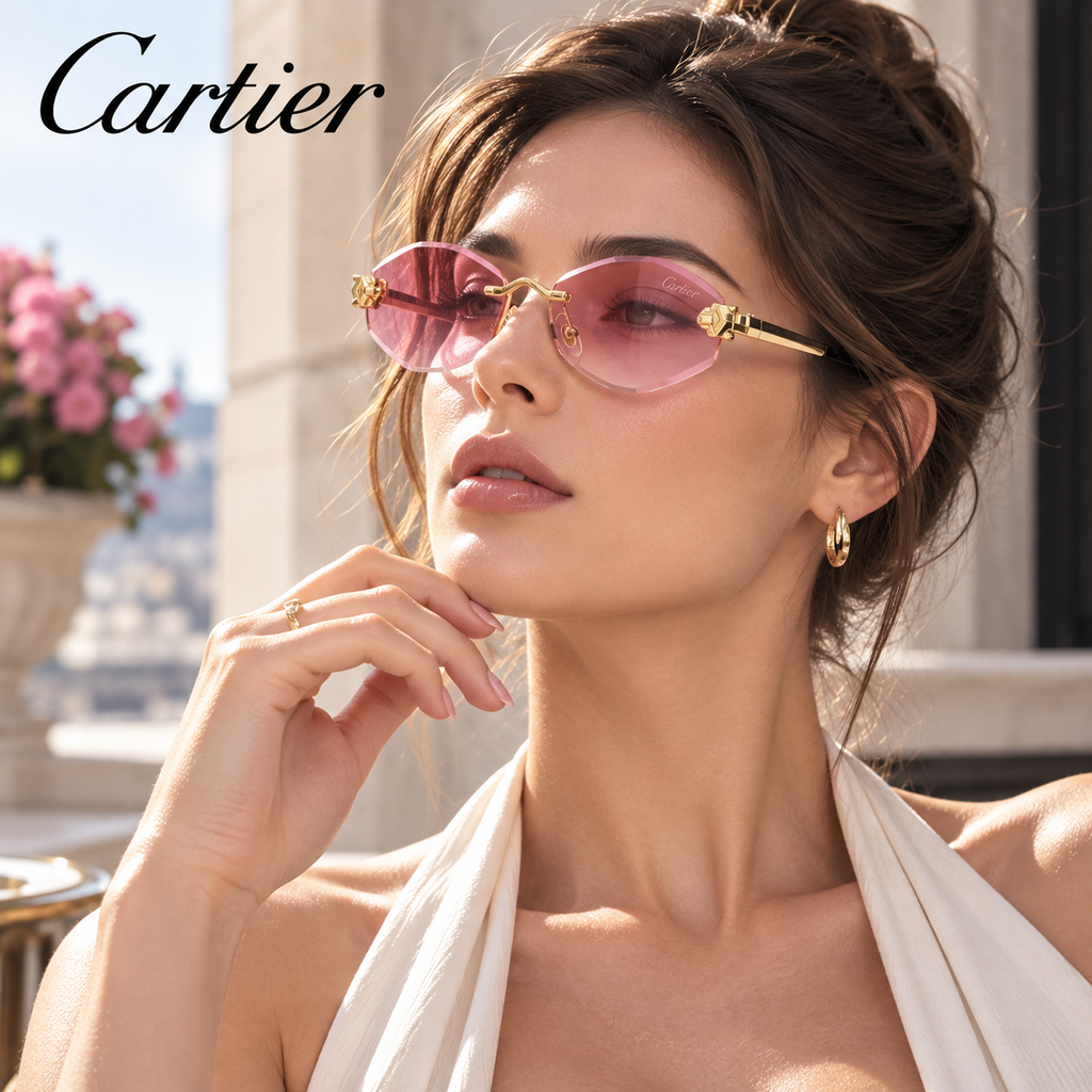 Cartier Pink Oval Sunglasses with Gold-Tone Accents