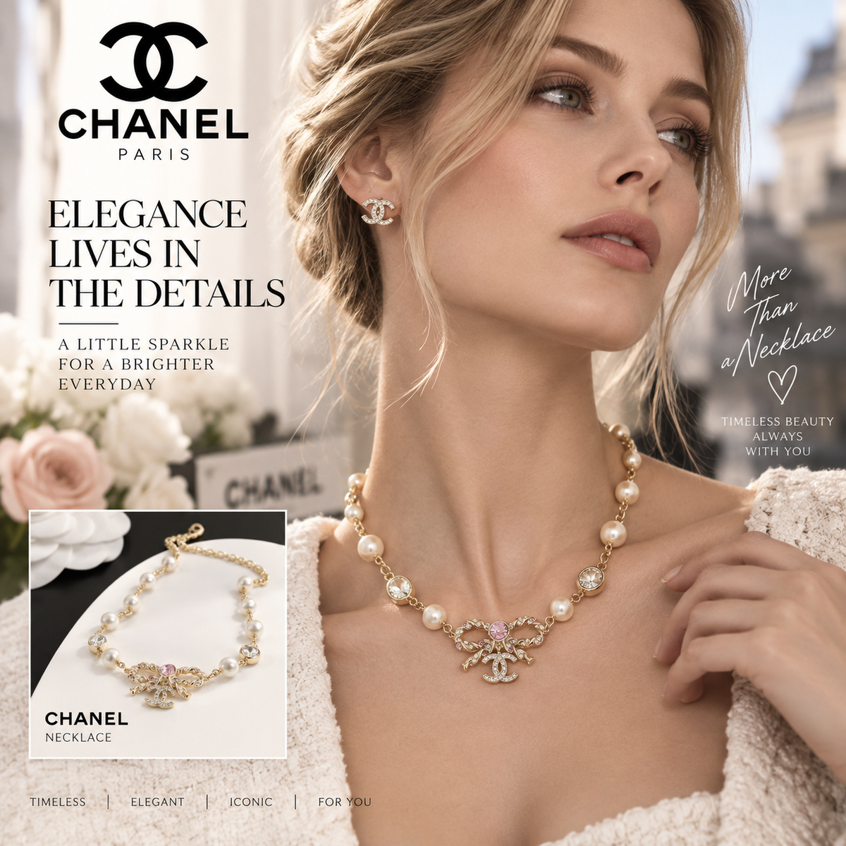 CHANEL Pearl Bow Long Necklace