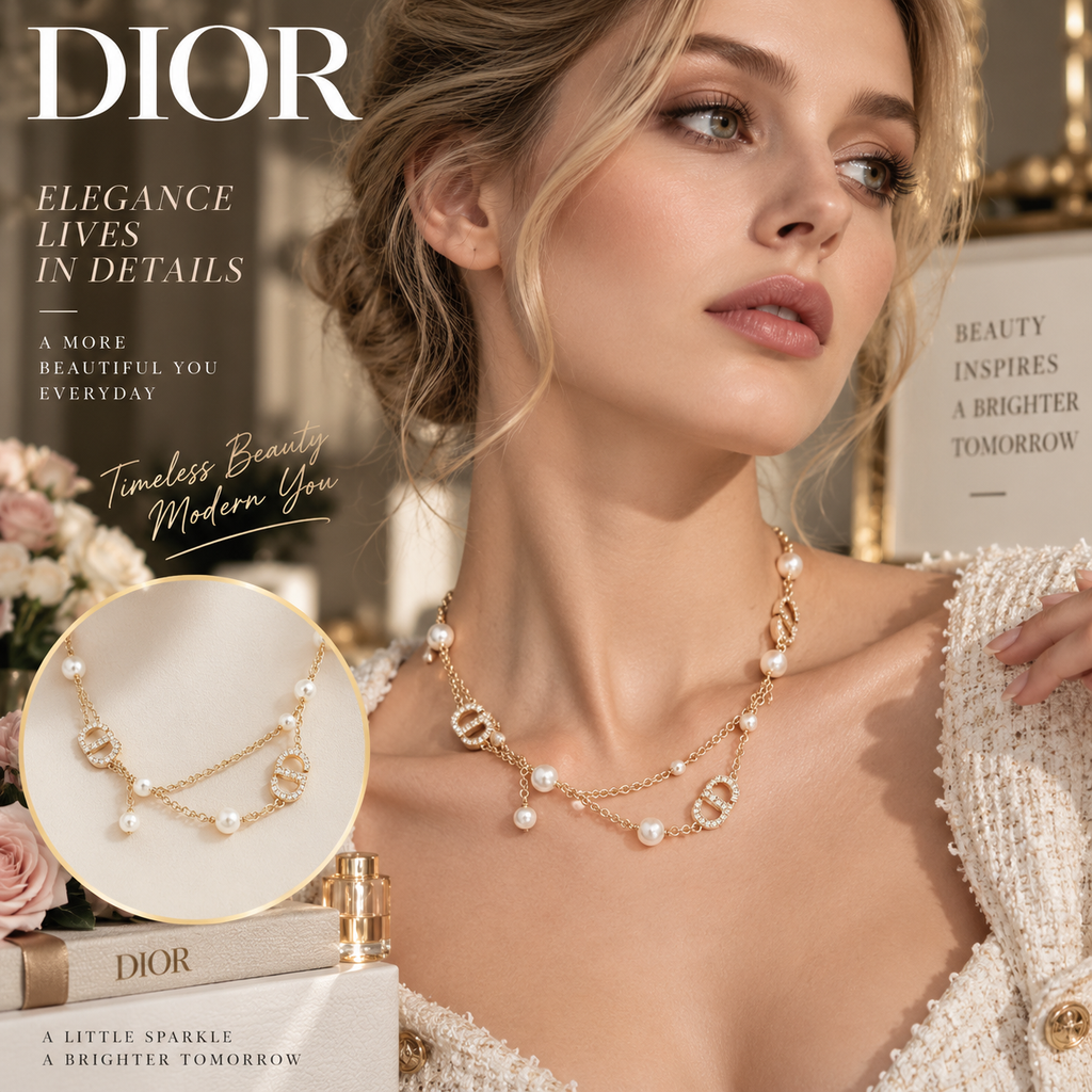 DIOR Vintage-Style Layered Pearl-Accent Necklace