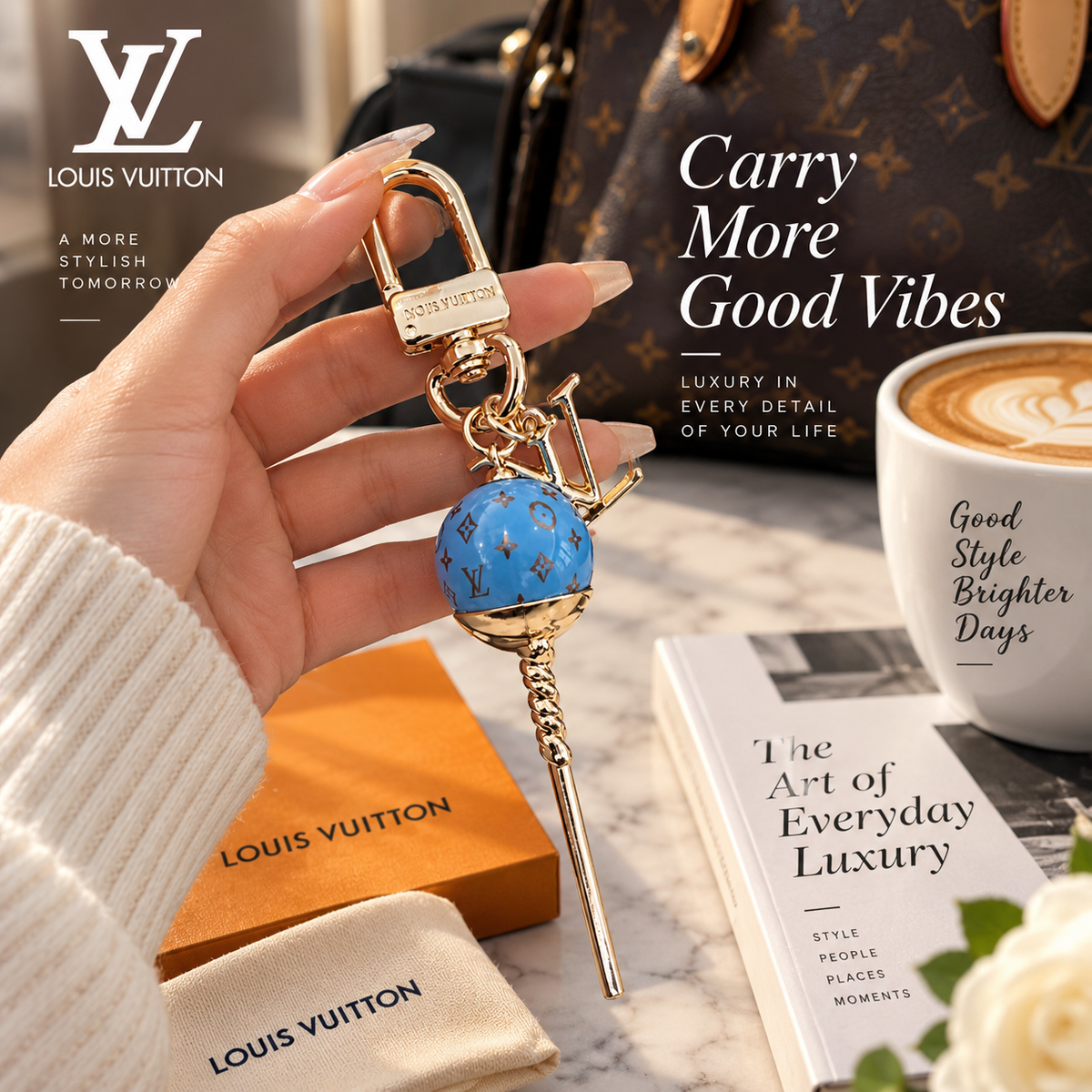 LOUIS VUITTON Canvas Logo Bag Charm Keychain