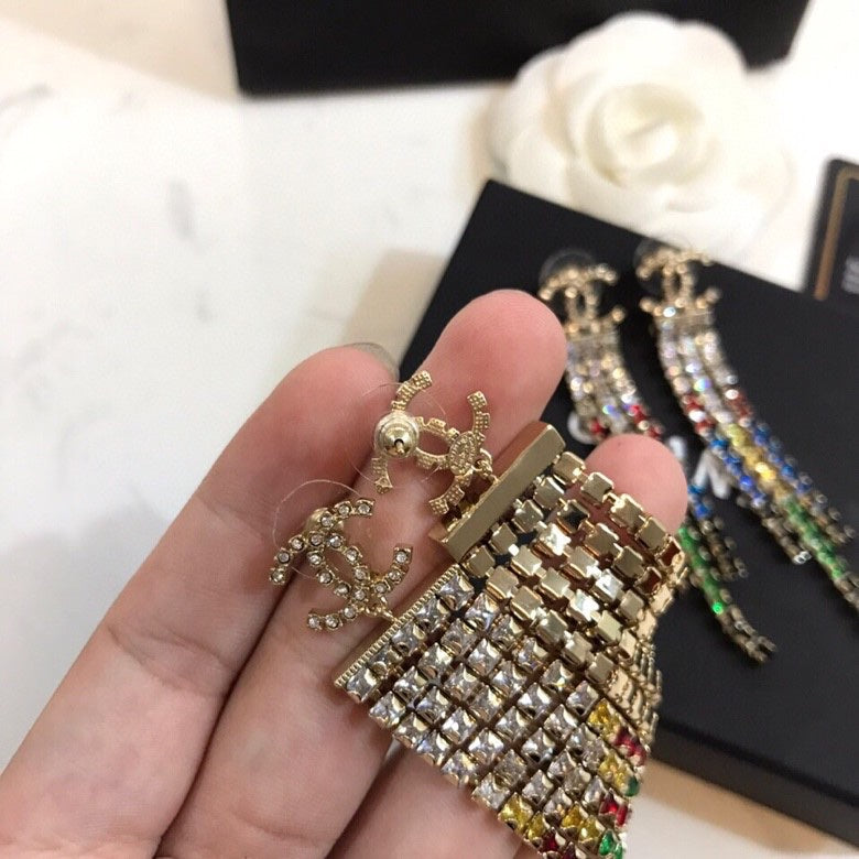 CHANEL Crystal Double-C Tassel Earrings
