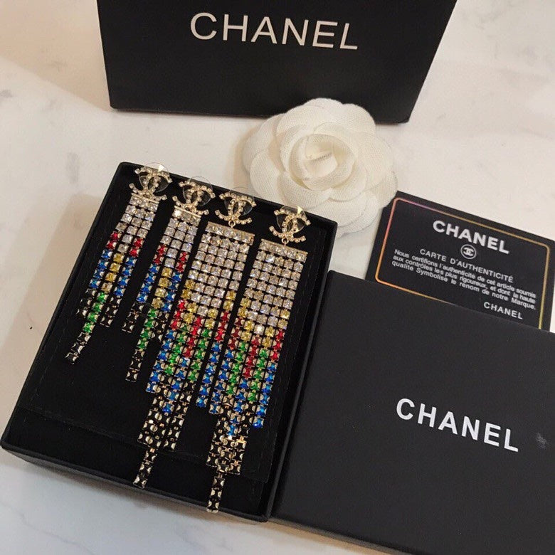 CHANEL Crystal Double-C Tassel Earrings