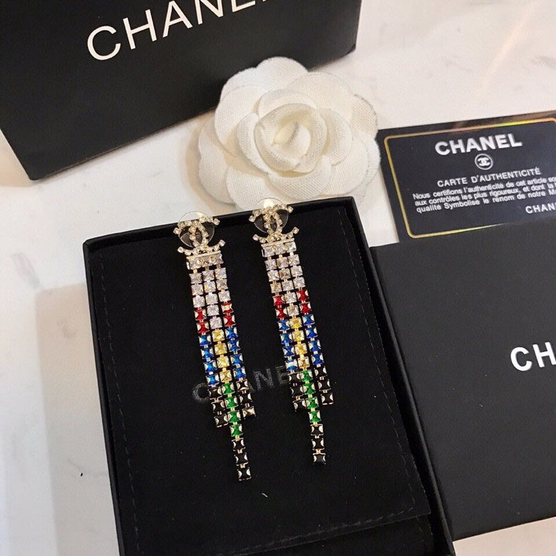 CHANEL Crystal Double-C Tassel Earrings