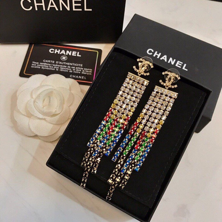 CHANEL Crystal Double-C Tassel Earrings
