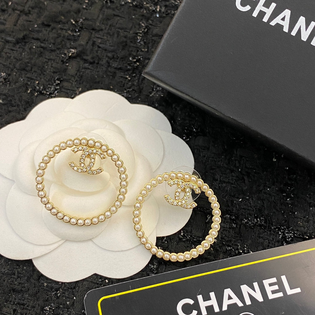 CHANEL Pearl Crystal Double-C Earrings