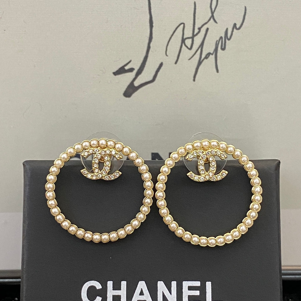 CHANEL Pearl Crystal Double-C Earrings