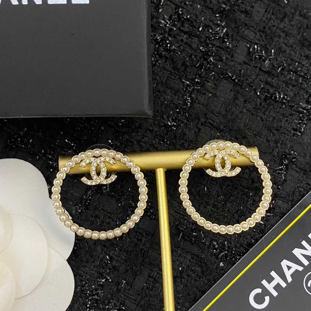CHANEL Pearl Crystal Double-C Earrings