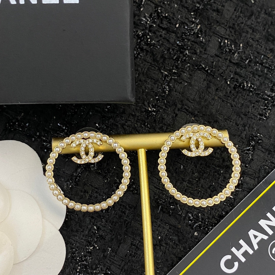 CHANEL Pearl Crystal Double-C Earrings