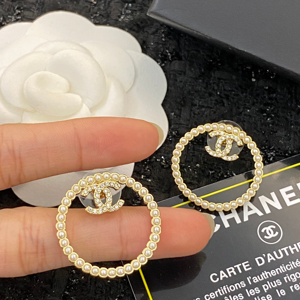 CHANEL Pearl Crystal Double-C Earrings
