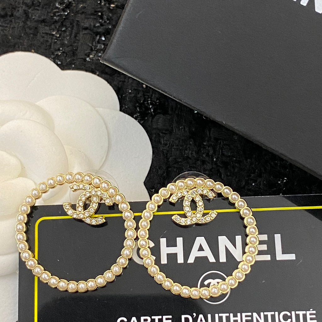 CHANEL Pearl Crystal Double-C Earrings