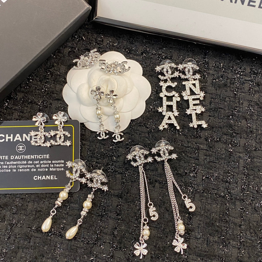 CHANEL Pearl Crystal Four-Leaf Clover Earrings